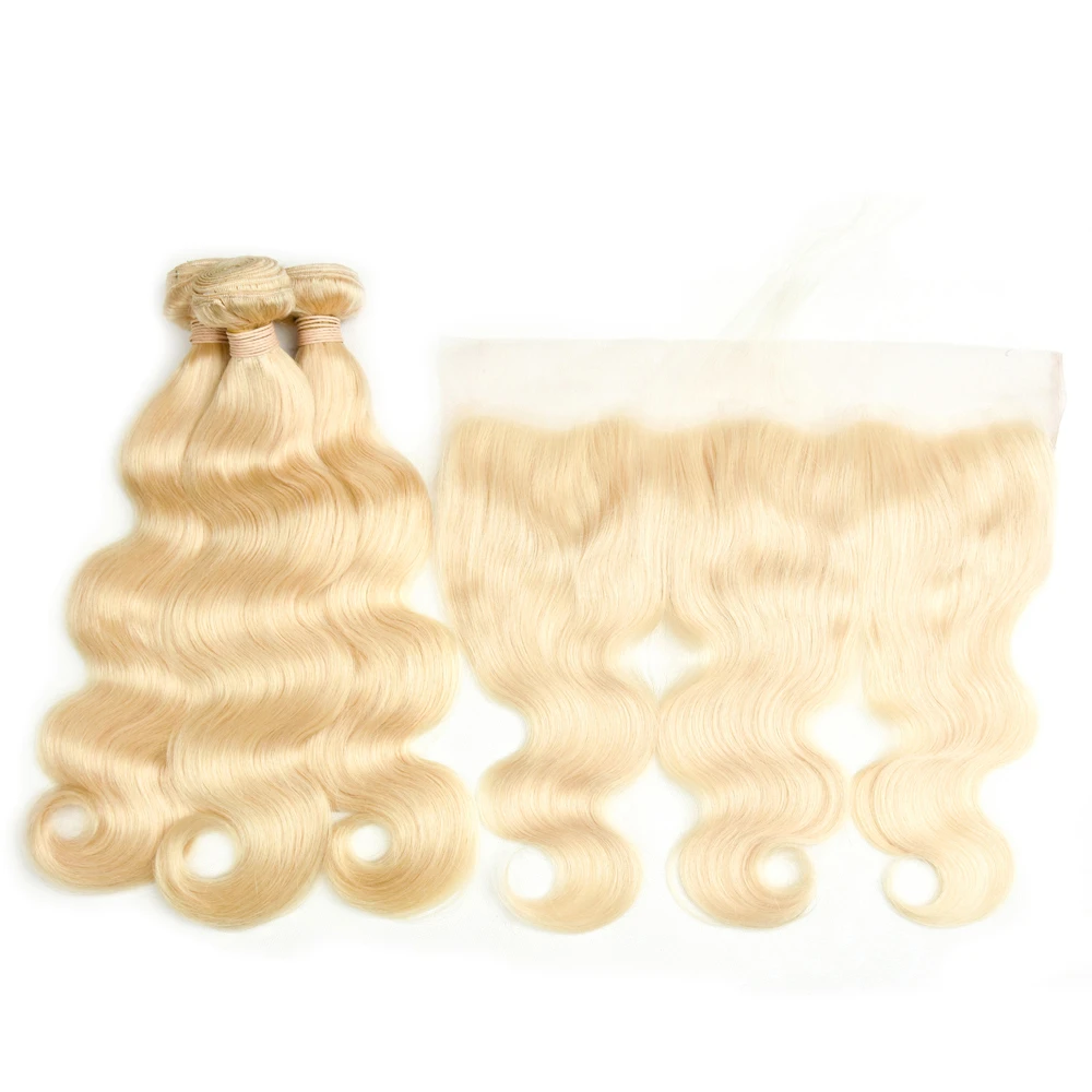 

Factory Direct Indian Blonde 613 Body Wave Bundles With Frontal 100% Virgin Human Hair 3 Bundless With13*4 Lace Frontal