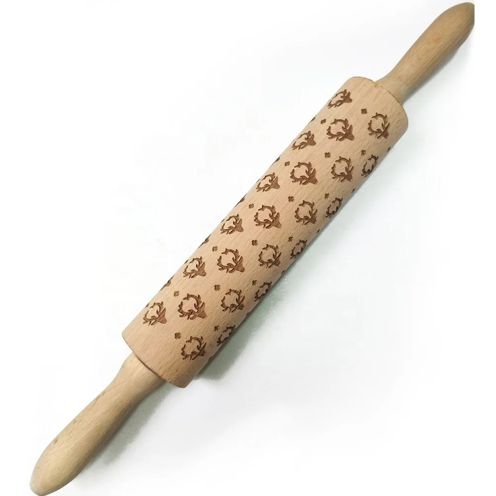 
New Arrival Christmas Embossing Rolling Pins Engraved Dough Roller 