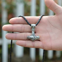

Viking Warrior Thor's Hammer Pendant Necklaces Odin Ravens Weave Chain Retro Vintage Jewelry Men Gift for Boy Friend