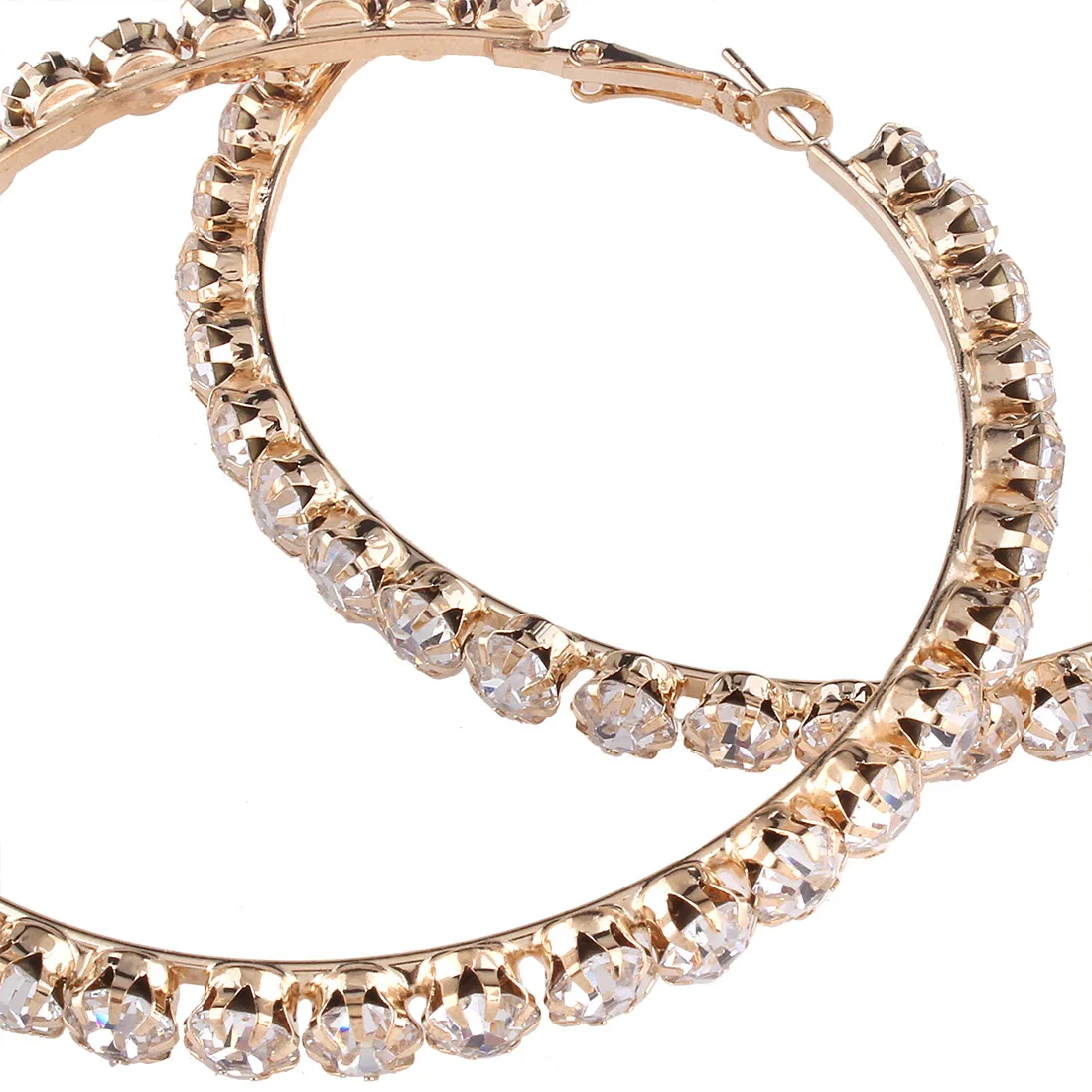 New Trendy Gold Plated Circle Large Rhinestone Hoop Earrings For Women