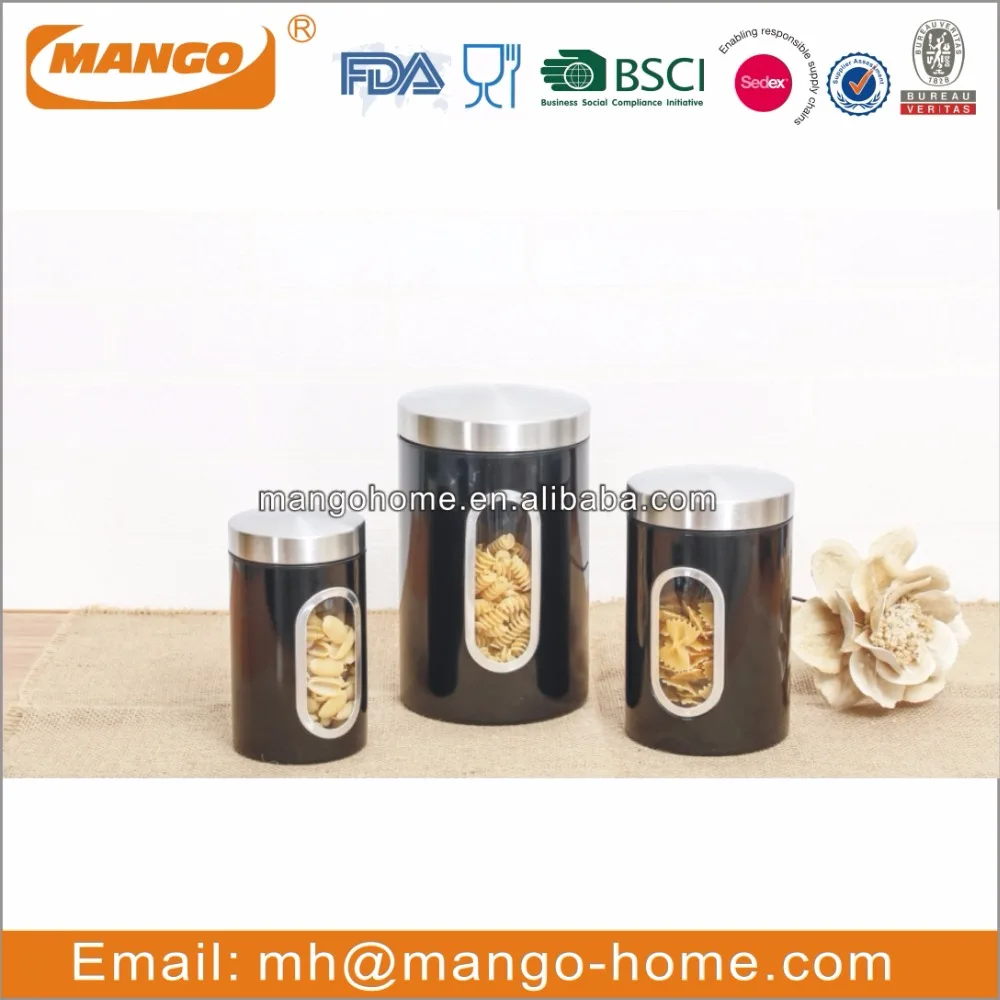 Black Sugar Storage Metal Food Canister Sets For Kitchen Buy