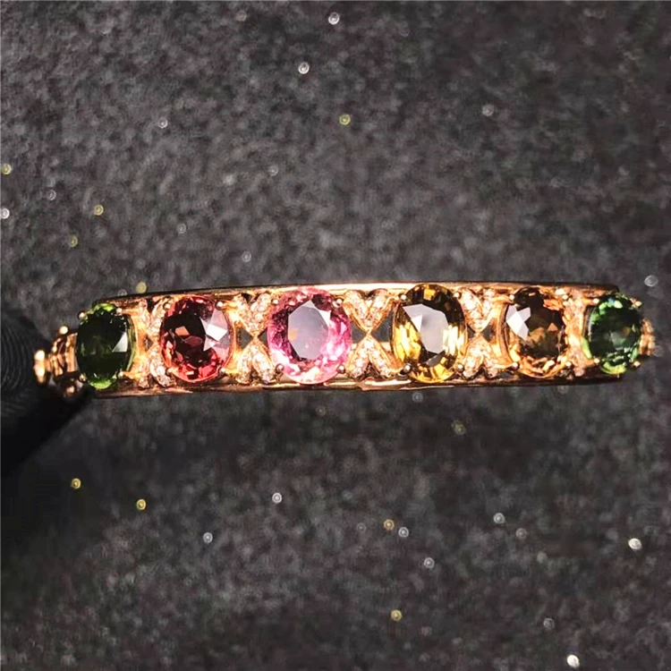 

chain jewelry 18k gold South Africa real diamond natural tourmaline bracelets for women adult slap bracelet