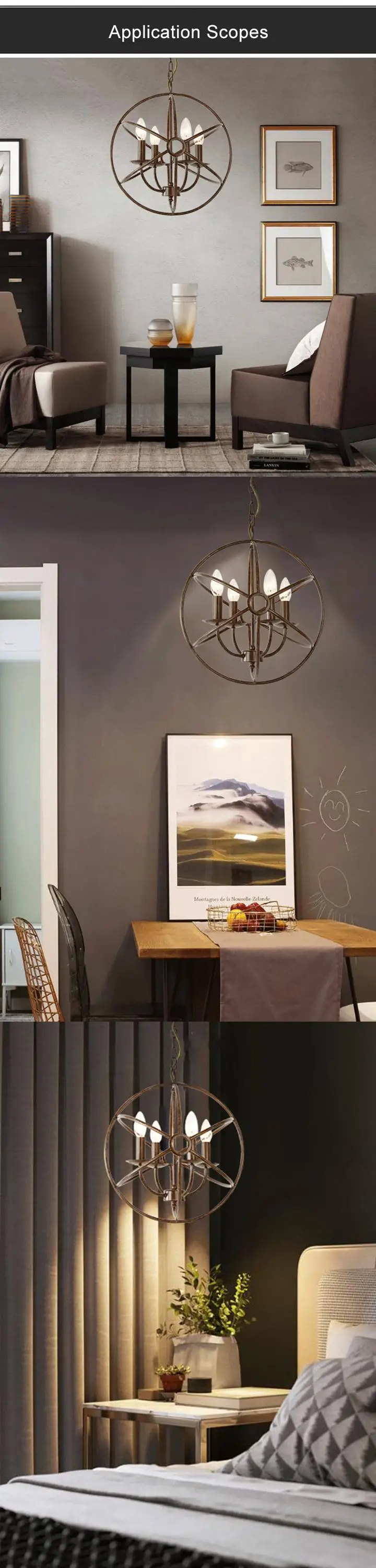2021 hot sell vintage iron type design farmhouse pendant light round ball chandeliers pendant lamp