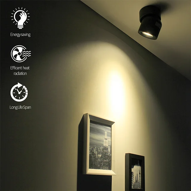 
Modern bedroom living room antiglare Ceiling spot led Black surface dimmable ceiling light adjustable cob led spotlights 
