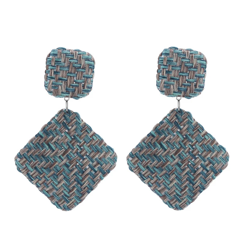 

2019 New Knitted Plaid Square Stud Earrings Boho Vintage Geometry Button Drop Earrings For Women (KER200), Same as the picture