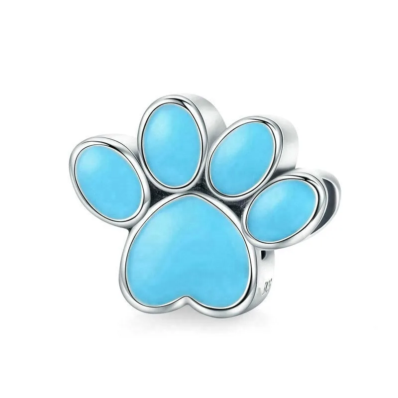 

925 Sterling Silver Animal Dog Footprints Enamel Charm Beads Fit Pandora Bracelets Necklaces Jewelry Making BAMOER