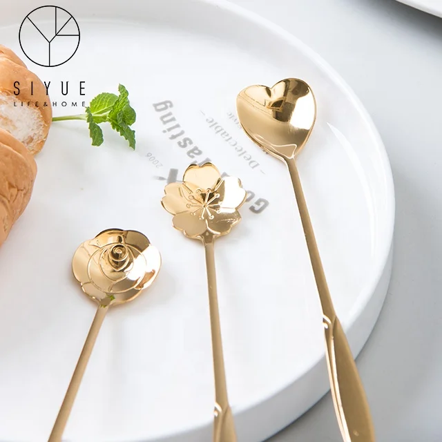 

Promotional Gift flower Shape Stainless Steel Coffee Gold Desert Spoon 1818