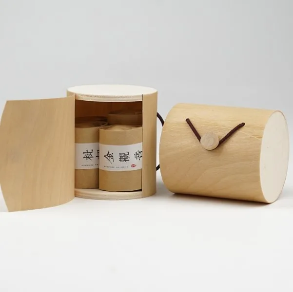 
Round tube birch veneer soft bark wooden packaging box for gift wine bottle 