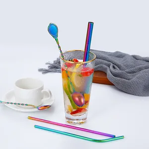 Image of Custom metal straws reusable stainless steel drinking boba straw spoon set Food grade thick straw