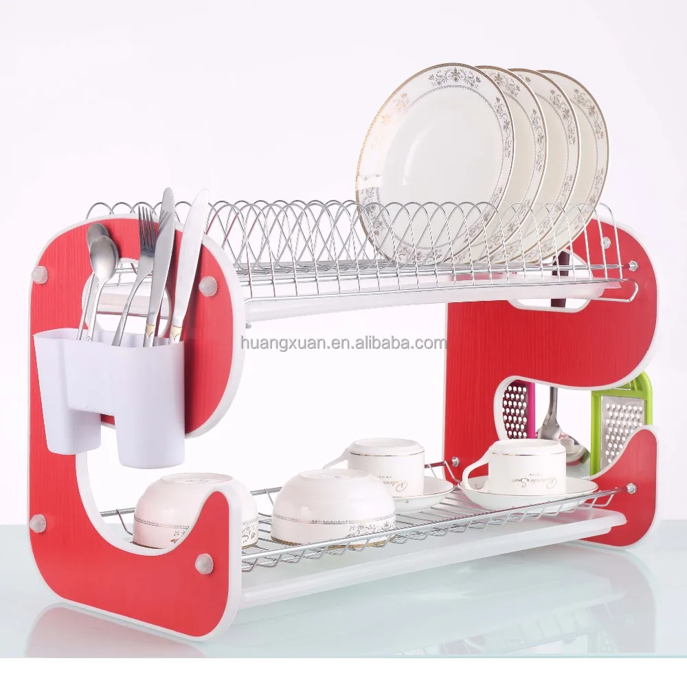 

Cheap wholesale Kitchen Accessories 2 Tiers Chrome Metal Dish Drying Rack Drainer Drying