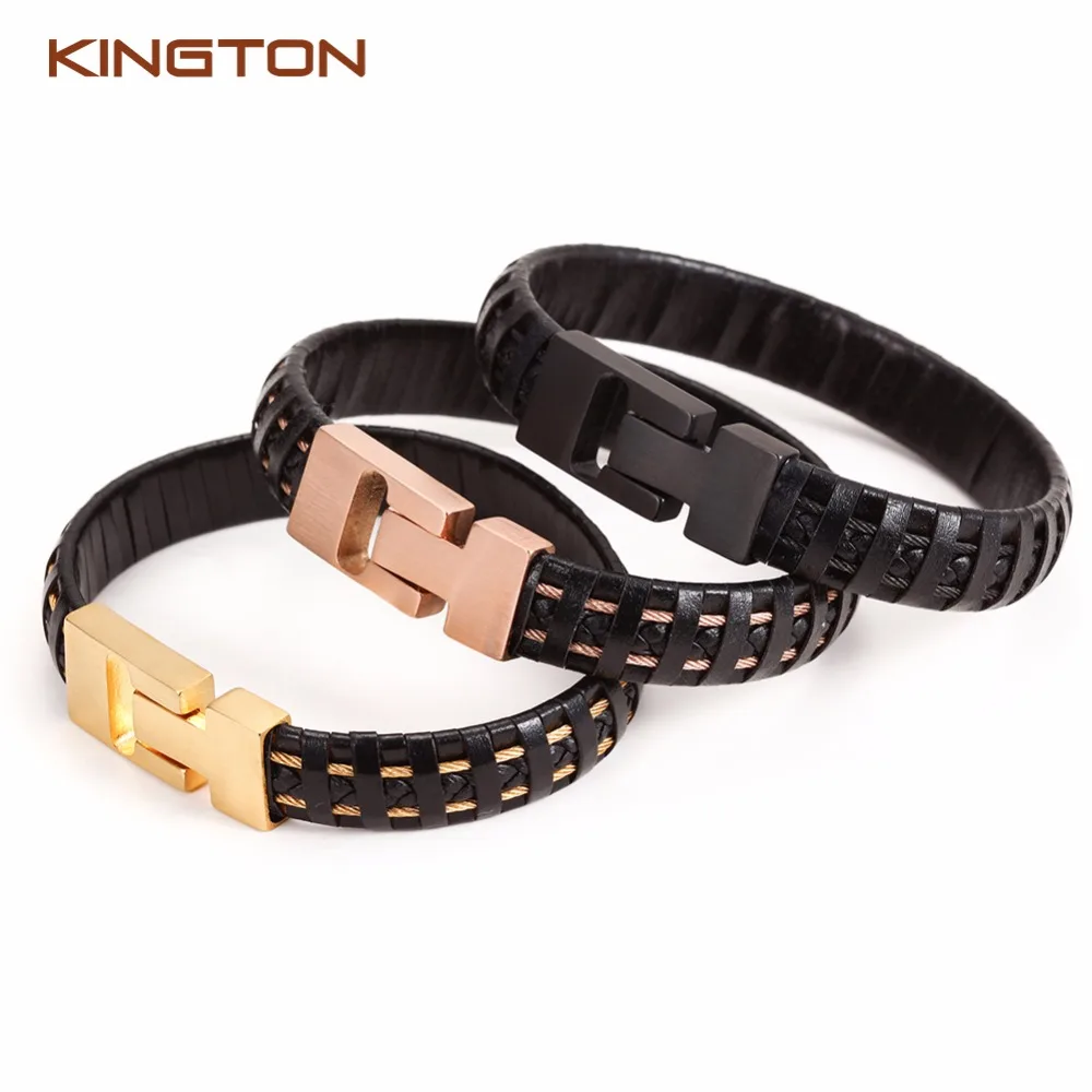 

2018 PU leather engravable leather bracelet leather men, gold plated men bracelet