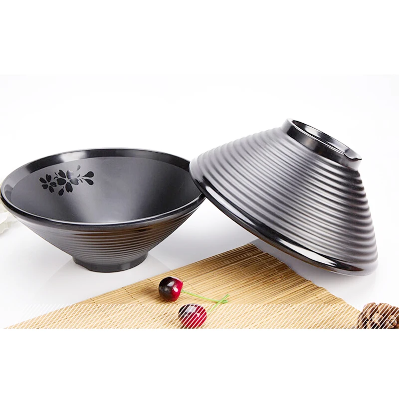 Restaurant Black Japanese Melamine Serving Bowl Plastic Ramen Noodle