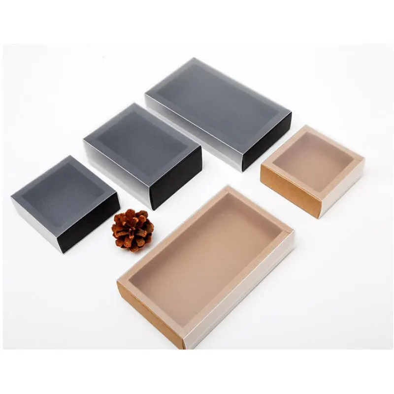 
Custom Eco-Friendly Kraft Bento Box Plastic Window Drawer Box Cookie Packaging Paper Box 