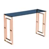 Modern Smoked Tempered Glass Console Table with Rose Gold Stainless Steel Legs