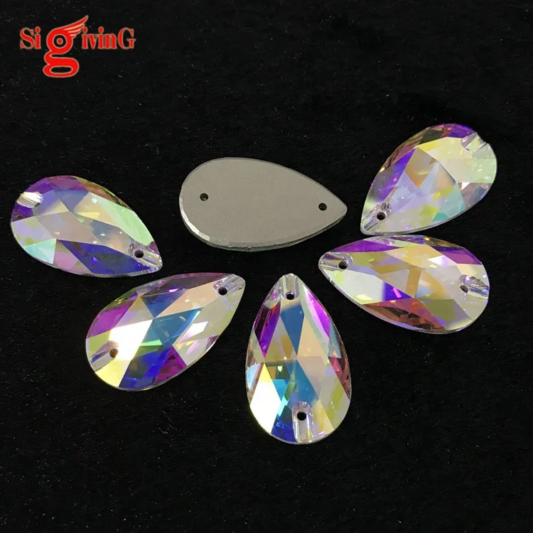 

Top grade 3230 Tear Drop Sew on Rhinestones two holes strass flat back glass sewing Rhinestone for Dance costumes, Crystal ab