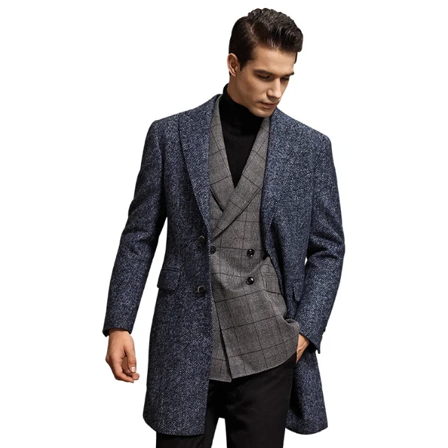 

Classic 70% wool Long windbreaker jacket winter long coat men slim cashmere business coat pants formal overcoat