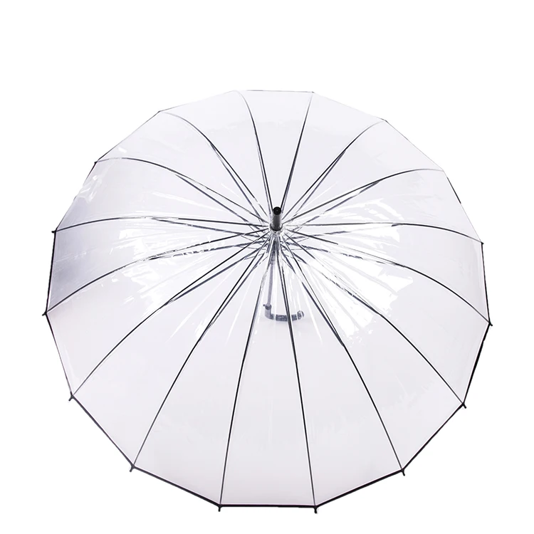 wholesale promotional custom metal shaft J handle 23'inch 16k automatic open pvc clear transparent umbrella