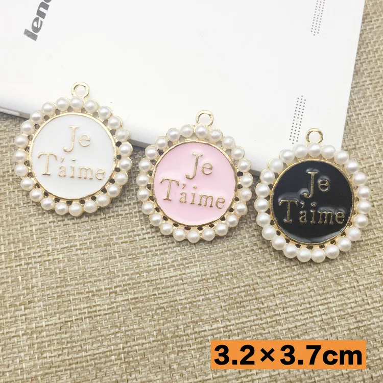 

Diy bracelet charms JeTaime custom enamel letter charms words stamped tags charms enamel metal logo charms tags, Black, white, pink as picture