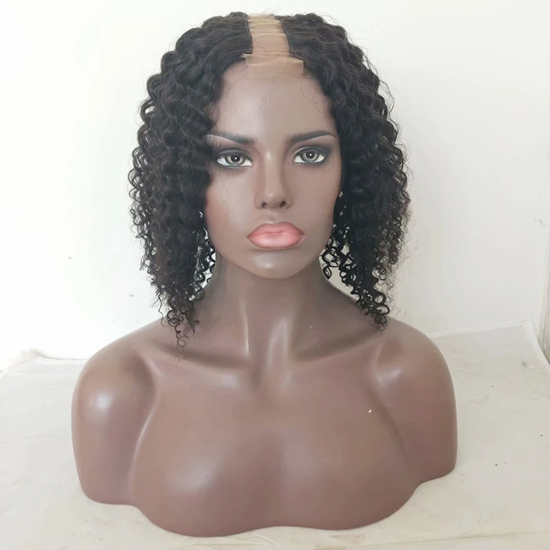Wholesale virgin cuticle aligned hair natural color Brazilian human hair u part wig kinky curly u part wig human hair