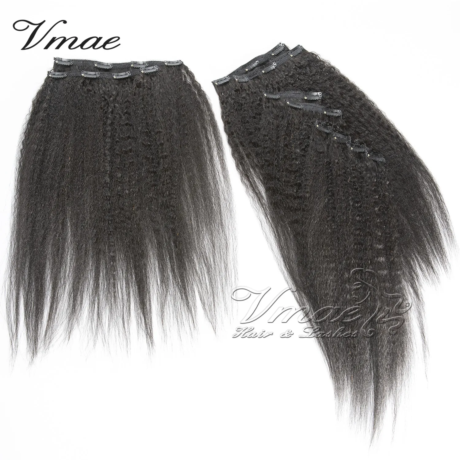 

VMAE Mongolia Burmese Vietnamese 7PCS/set 100g To 200g Virgin Kinky Straight Clip In Ins Human Hair Extensions
