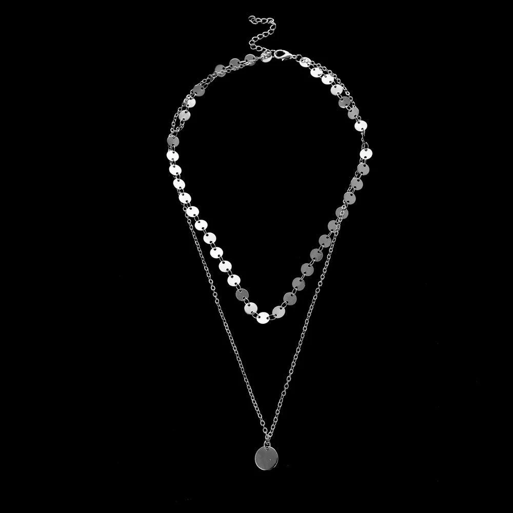 New Fashion Women 2 Layer Round Collar Necklace Jewelry Multilayer Sequins Choker Necklace Gifts Jewelry