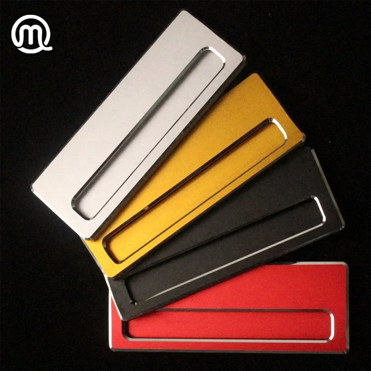 

red / black 2.75" x 1" size metal bottom window name badges with magnetic back, Silver / gold/ red