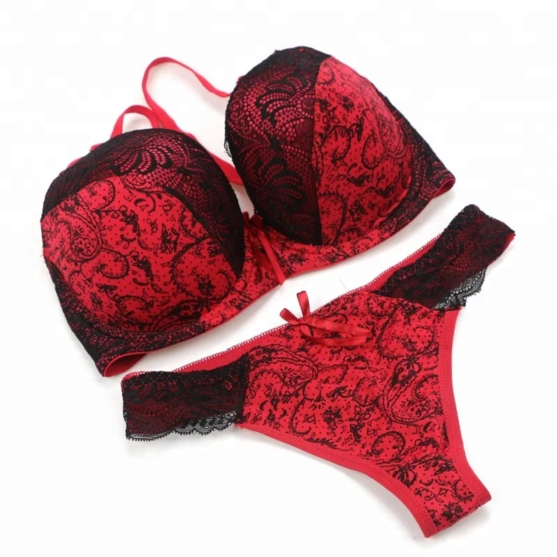 

AliExpress hot selling women big sizes printed bra thong set bra B/C/D/DD/E