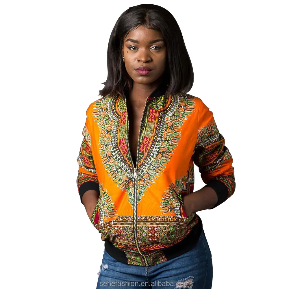 

SM92168A yellow african women popular winter dashiki bomber jacket