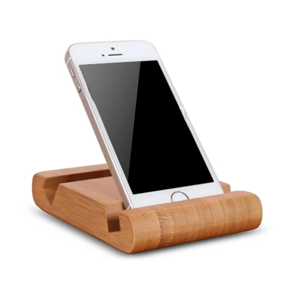 

Wooden phone stand holder, cell phone bamboo support docking double slot