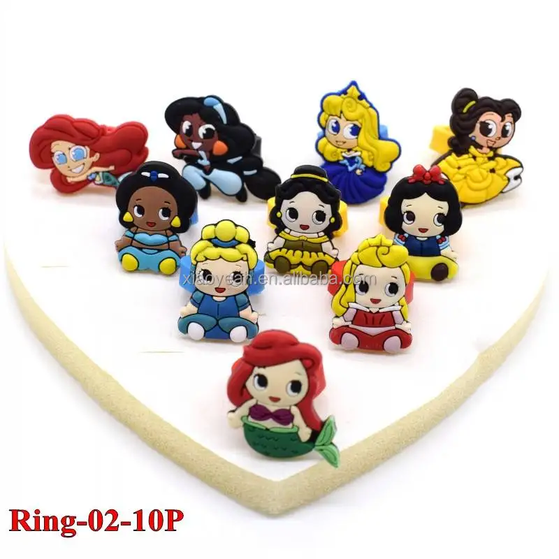 Cheap Custom Silicone Rubber Kids Cartoon Princess/KT/Pony Finger Rings 10pcs/set