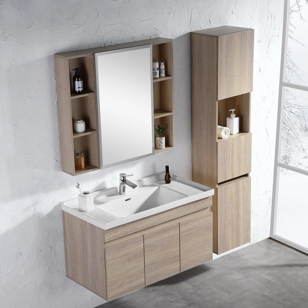 Solid Wood Vanity Sink Mirror Side Storage Cabinet Sets Bathroom