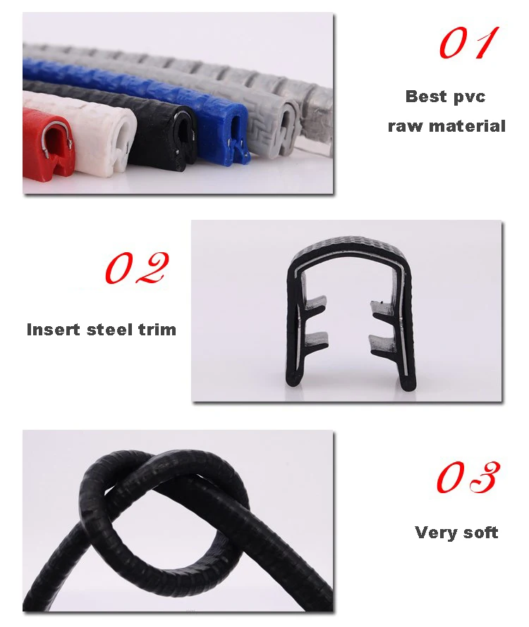 U Shape Steel Insert Car Auto Door Decorative Edge Trim Rubber Pvc Epdm