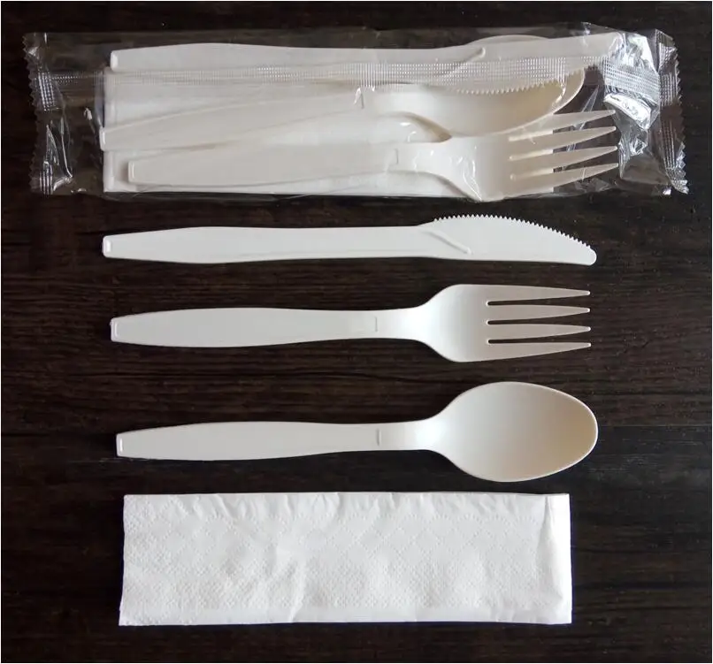 

Wholesales Disposable Cornstarch CPLA Plastic Cutlery Biodegradable Compostable Cutlery Set