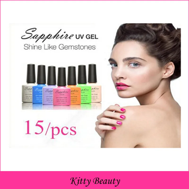 15pc lots Sapphire Nail Gel New 80 Colors Fashion UV Gel Polish Soak Off LED Nail