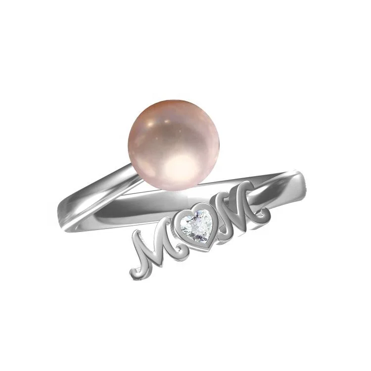 

Mother day gift Mom heart ring 925 sterling silver mum oyster pearl mount ring finger adjustable open ring pearl settings, N/a