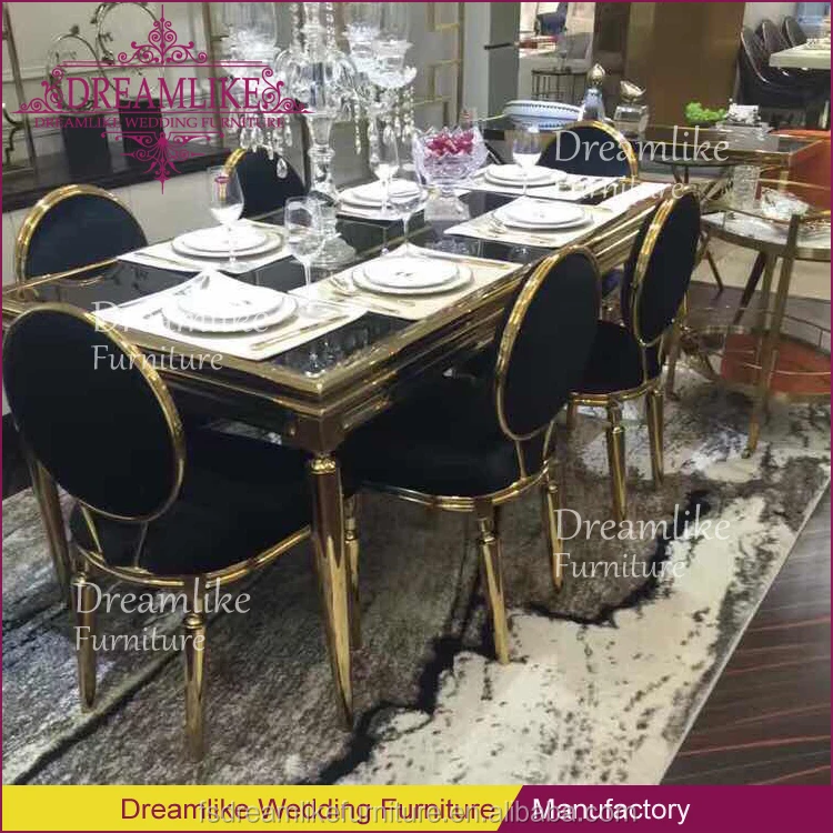 Rectangle Black Glass Top Metal Stainless Steel Party Tables And Chairs