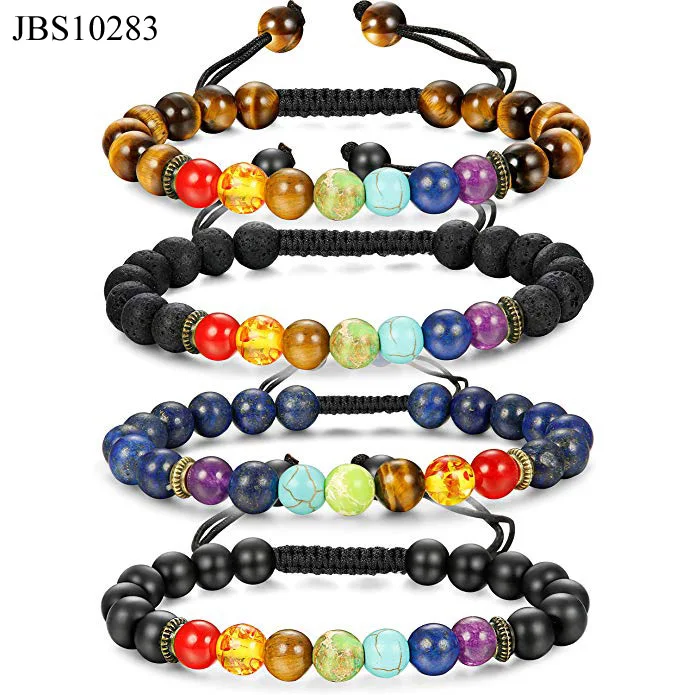 

High quality handmade multi color natural stone 7 chakra balanced energy stone bead women adjustable bracelet