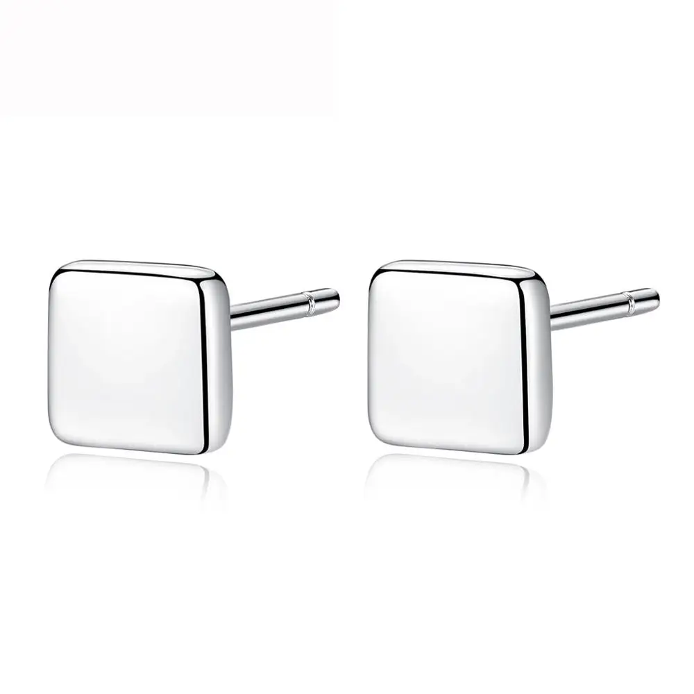 CZCITY Square 925 Sterling Silver Stud Earrings Women Korean Cute Polish End Ear Stud Earring 925 Jewelry