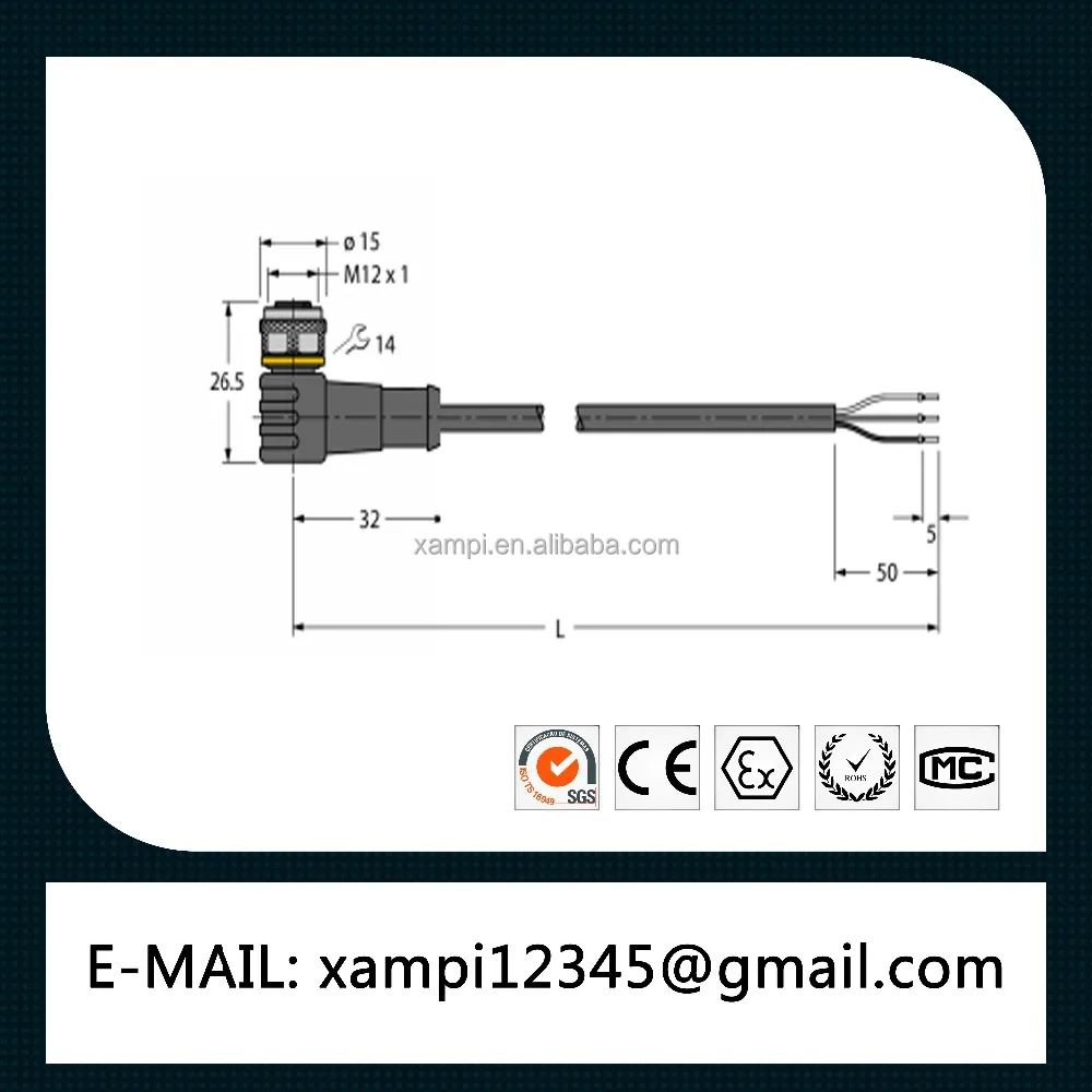 Turck Cable Original Germany Female M12,Angled,3-pin Pvc 2m Wkc4t-2/tel 6625022 - Buy Component Cable Male Female Connection Cable,Female Cable Pvc Cable 2m ...