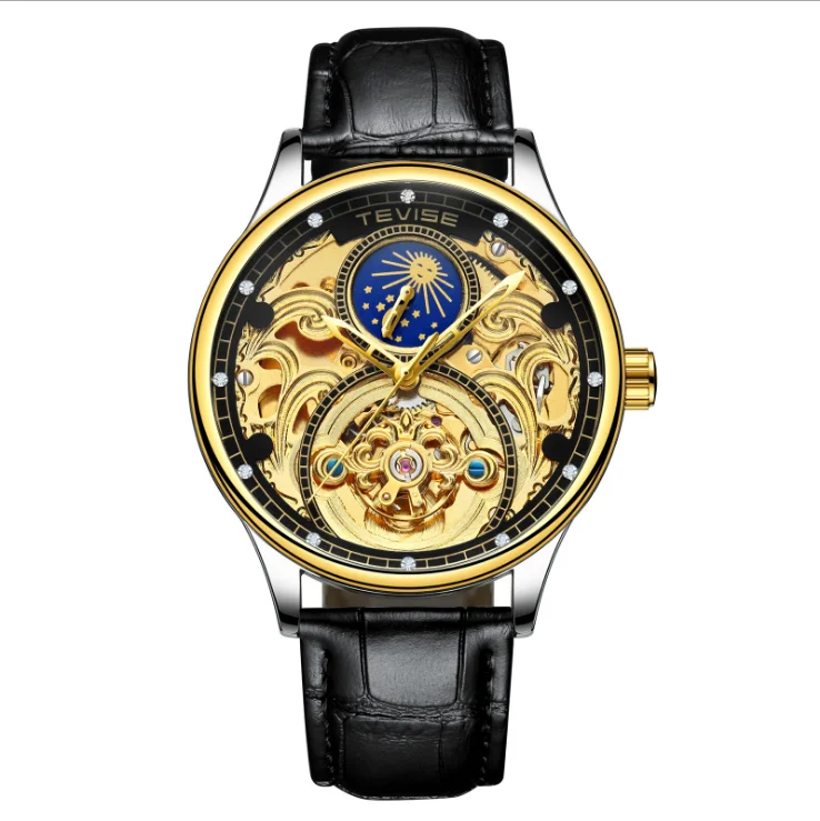 

Tevise men's luxury hollow automatic mechanical watch moon phase tourbillon waterproof watch, Colors