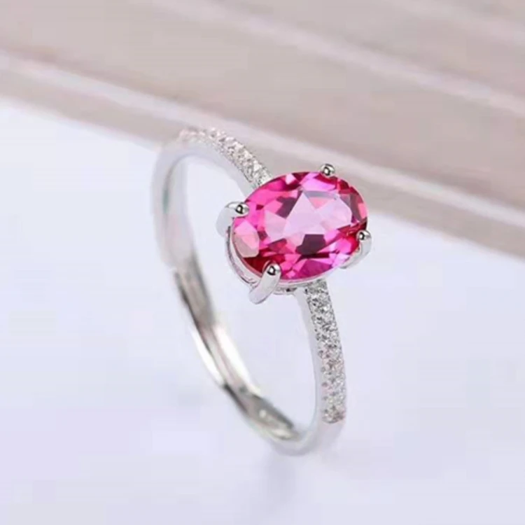 

Women Jewelry Modern Design Ring Adjustable Natural Pink Topaz Ring 925 Silver