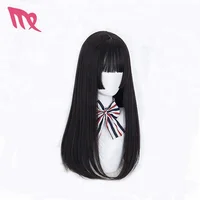 

Factory cheap price wig natural looking synthetic wigs long straight black wig with bangs