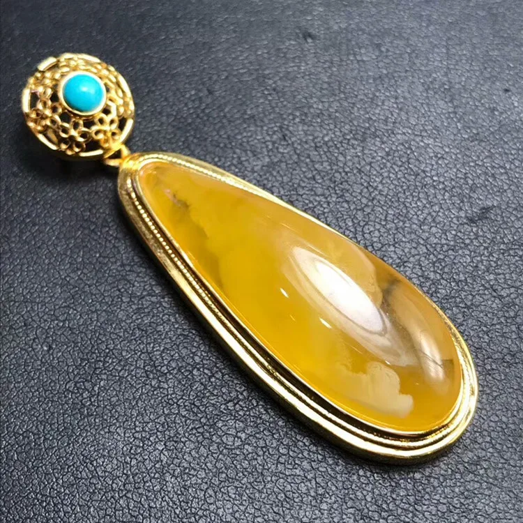 

bangkok jewellery wholesale classic 925 sterling silver plated natural amber gemstone necklace pendant for women