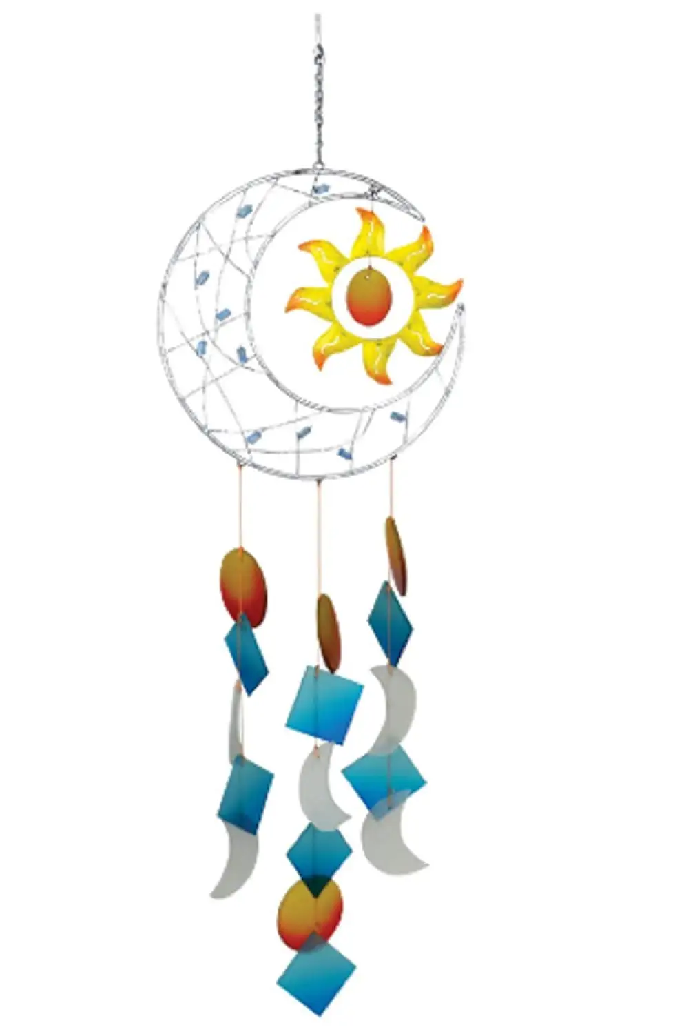 MyEasyShopping Celestial Moon Chime Wind Stars Sun Metal Blue Star Long Garden Bells Outdoor Acrylic Decor Handmade Porcelain 3 Strings Pieces Home Decoration