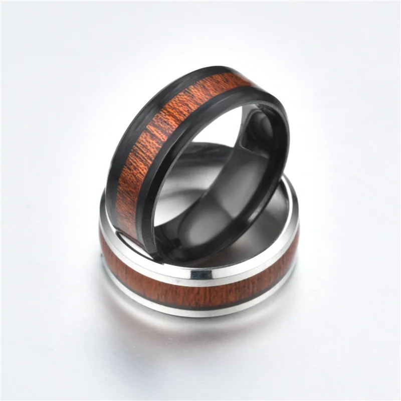 

Men's Stainless Steel Wooden Ring, N/a