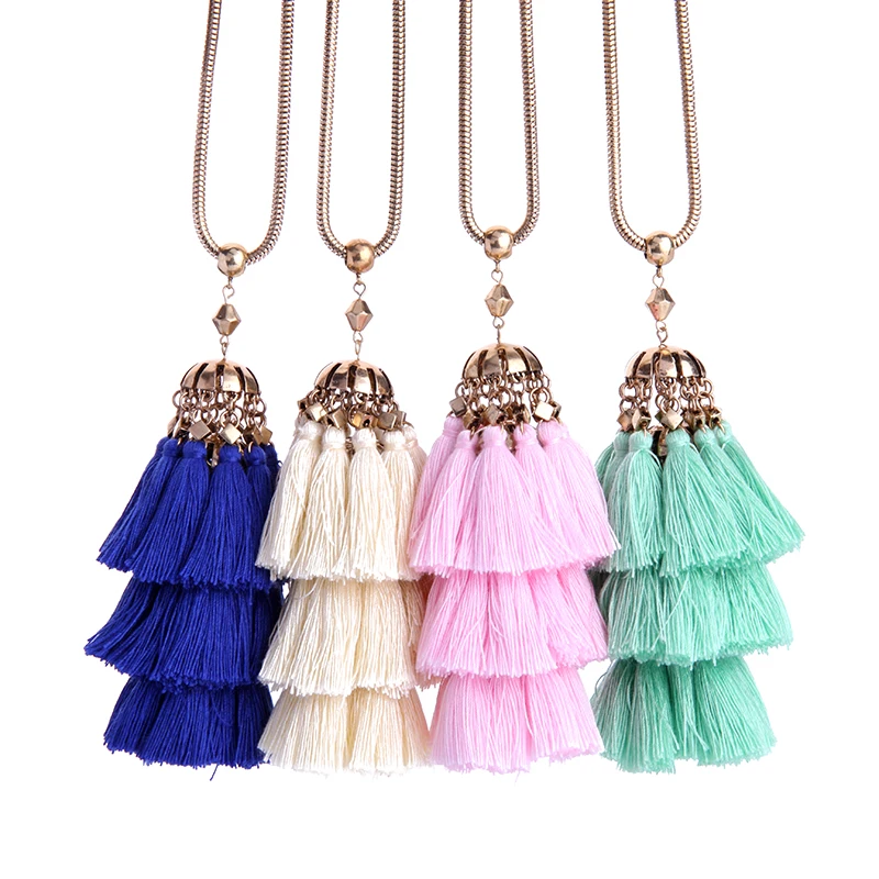 

xl01676b Free Shipping Fashion Bohemian Jewelry Trendy 4 Colors Layered Tassel Pendant Long Necklaces For Women