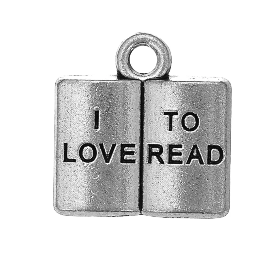 

i love to read books shape custom made metal logo charms for bracelet
