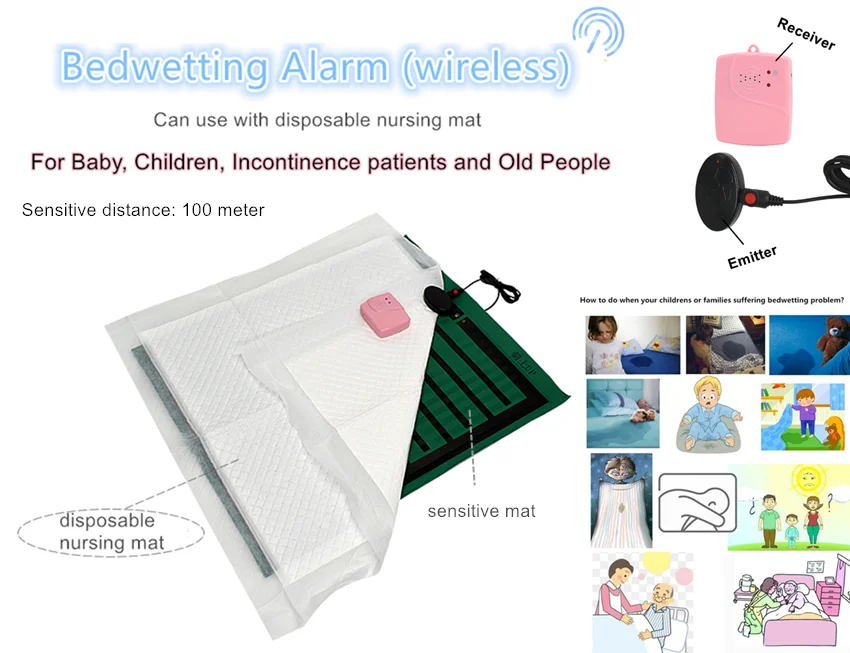 Wireless Security Enuresis Bedwetting Urine Sensor Pad Sleeping