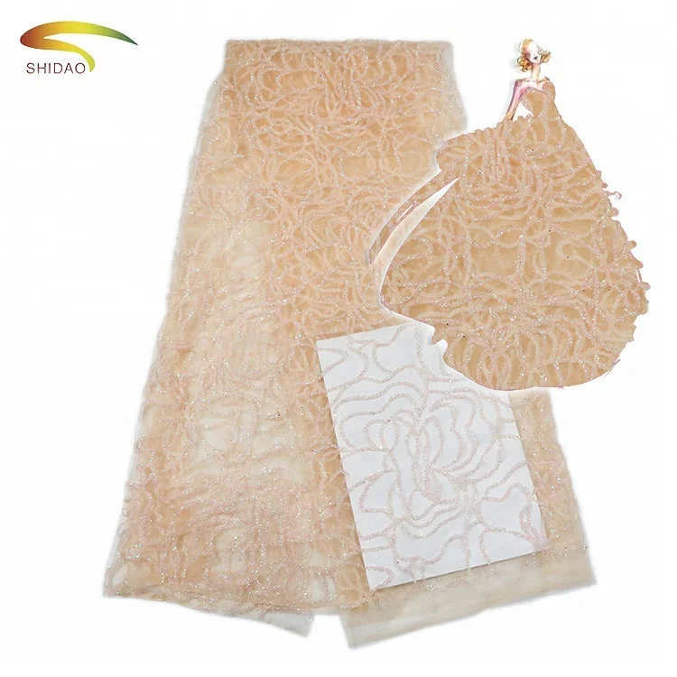 

2017 Guangzhou High Quality Pink Shinning Embroidery Glitter lace fabric Market in Africa