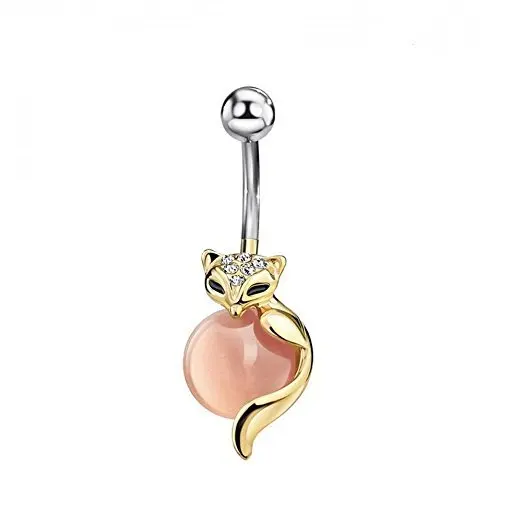 

VRIUA Surgical Steel 316L Golden Fox Pink Opal Navel Belly Button Piercing Trendy Body Piercing Jewelry